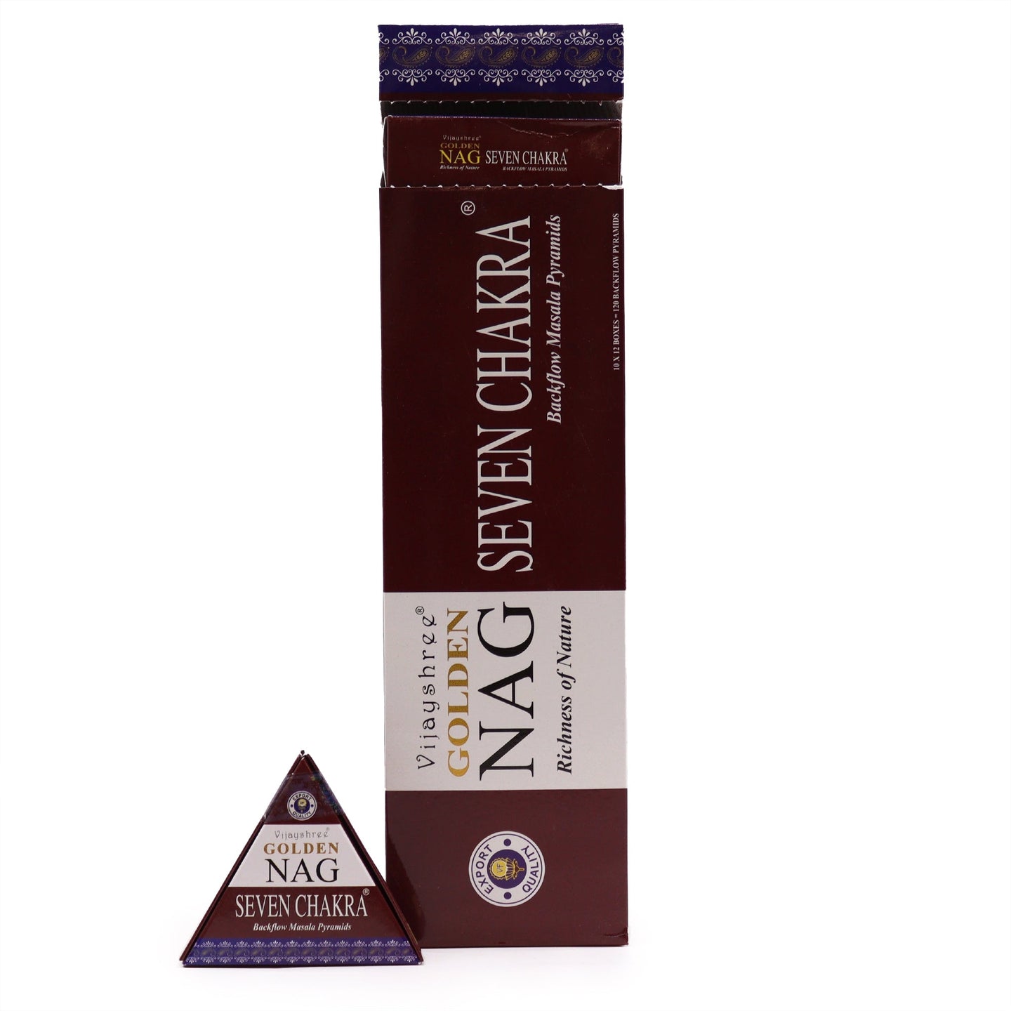42g Jumbo Golden Nag - Seven Chakra Backflow Incense Cones - Per case: 1 Piece - Nexellus