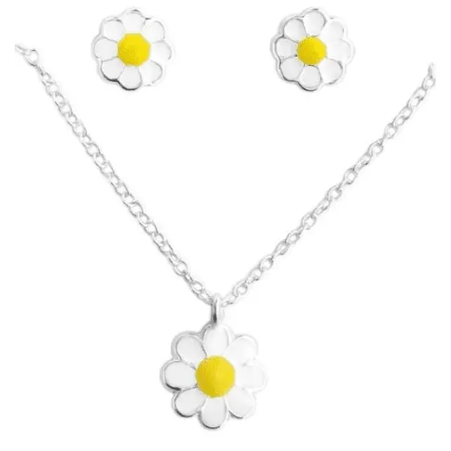 Kids Silver Flower Pendant Necklace jewelry Set - Nexellus