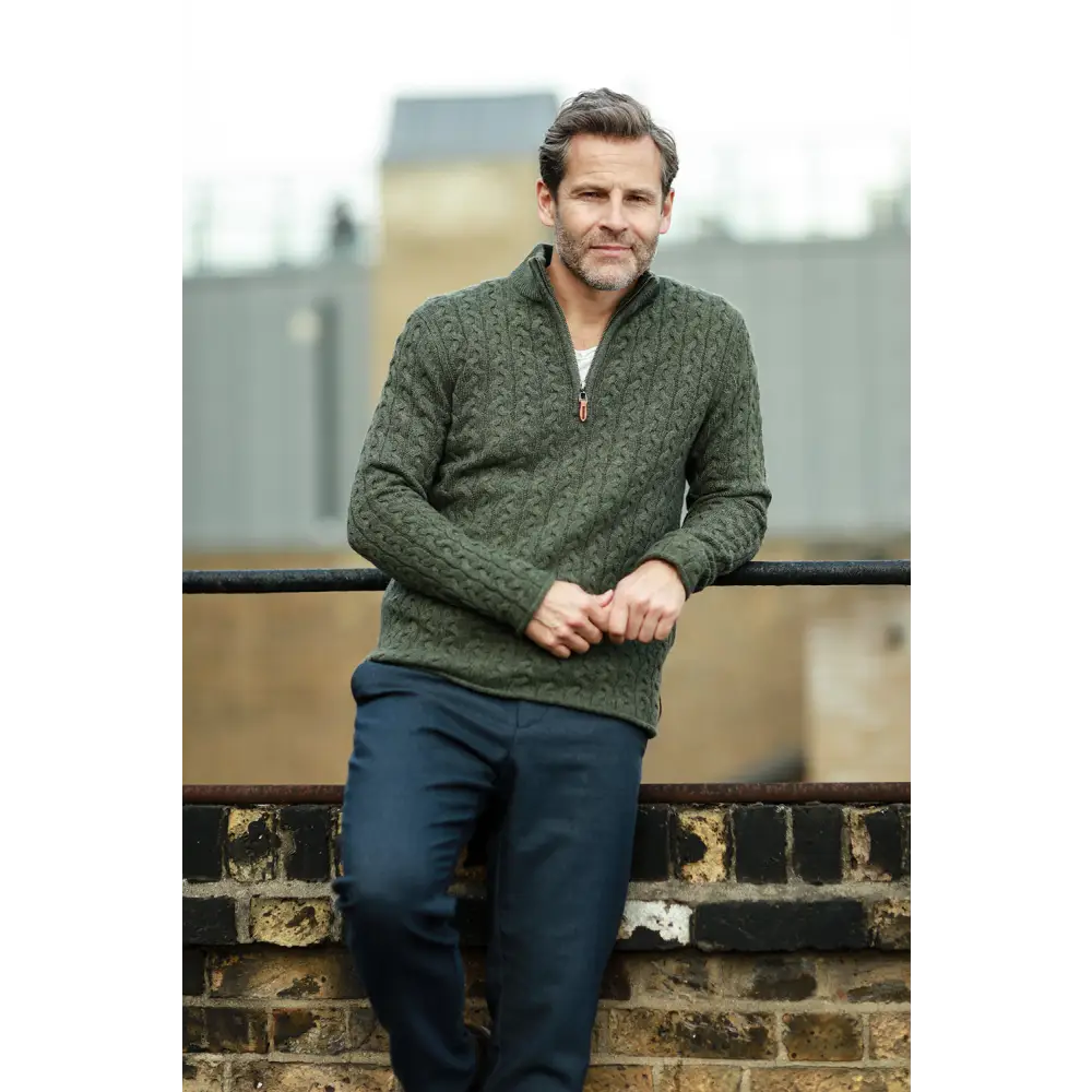 Camel Cashmere Sweater Button Neck Andromeda in Carbon Stitch - Nexellus