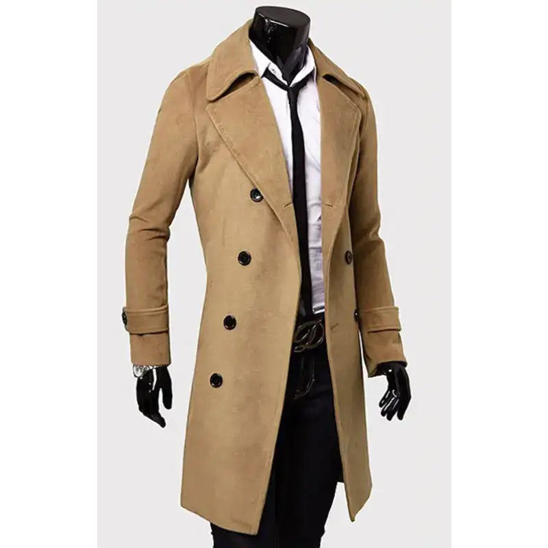 Men's double breasted lengthened simple wool coat Nexellus