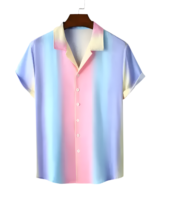Men's rainbow colour short sleeve button-up camp shirt Nexellus