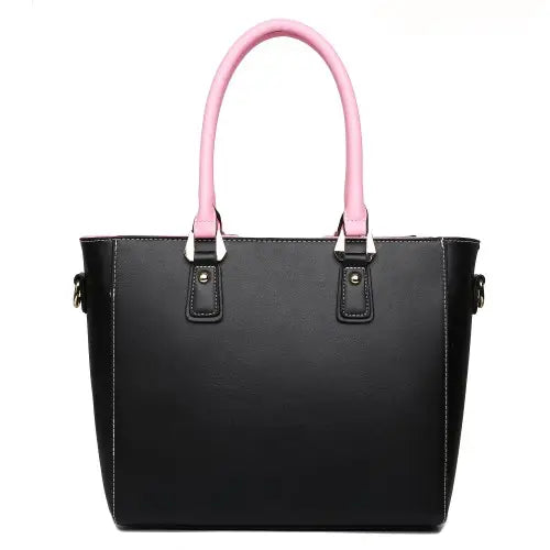 LG1641 - Miss Lulu Leather Look V-Shape Shoulder Handbag - Pink - Nexellus