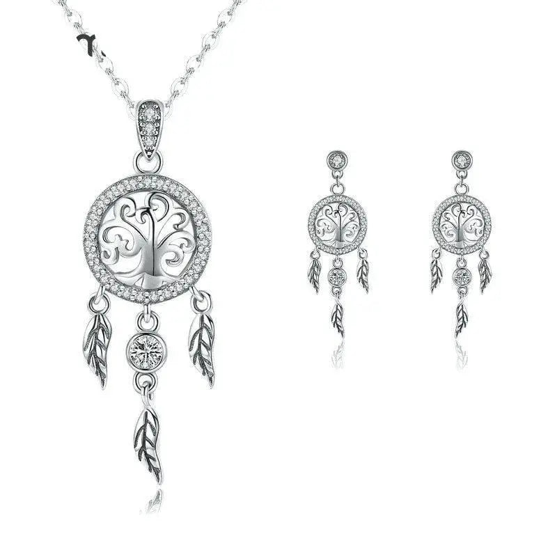 Silver Dream Catcher Pendant Necklace Jewelry Set - Nexellus