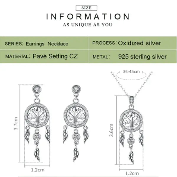 Silver Dream Catcher Pendant Necklace Jewelry Set - Nexellus