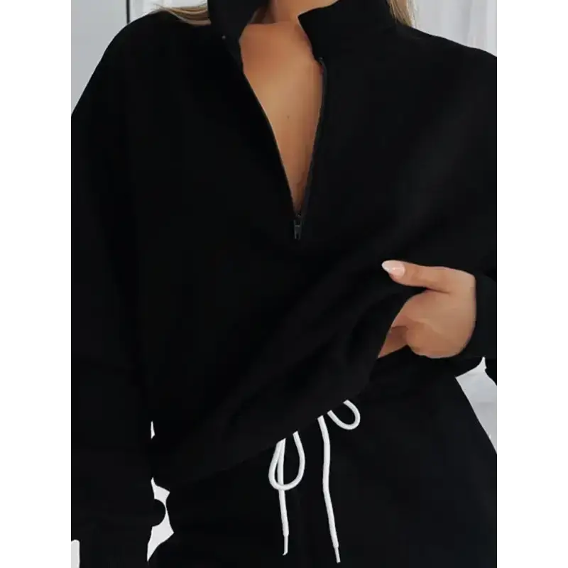 Women's new solid color stand collar zipper pullover long sleeve Nexellus