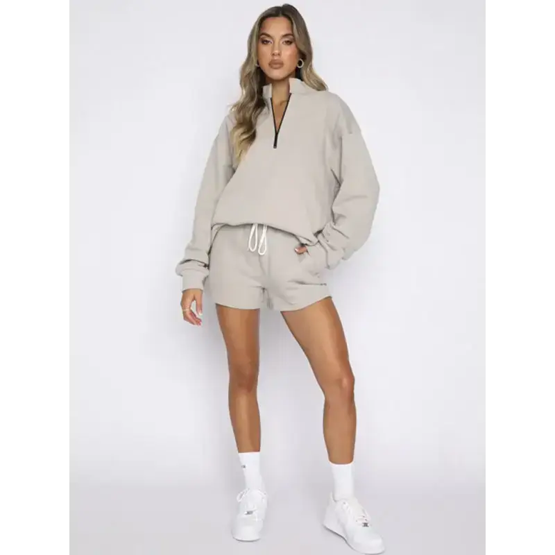 Women's new solid color stand collar zipper pullover long sleeve Nexellus