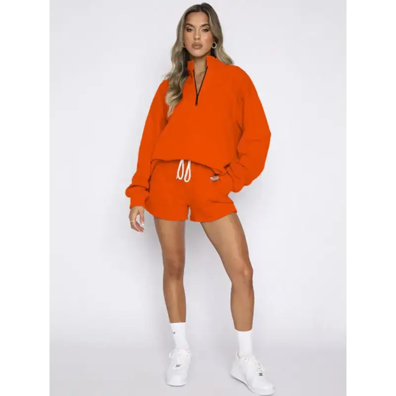 Women's new solid color stand collar zipper pullover long sleeve Nexellus