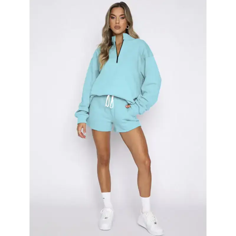 Women's new solid color stand collar zipper pullover long sleeve Nexellus