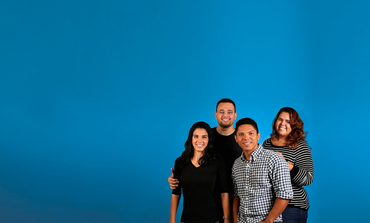 family photo with blue background