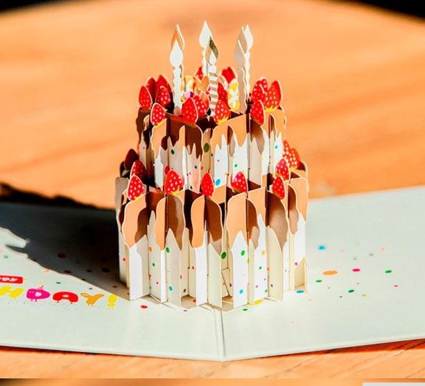 3D Strawberry Cake Pop Up Greeting Card - Nexellus