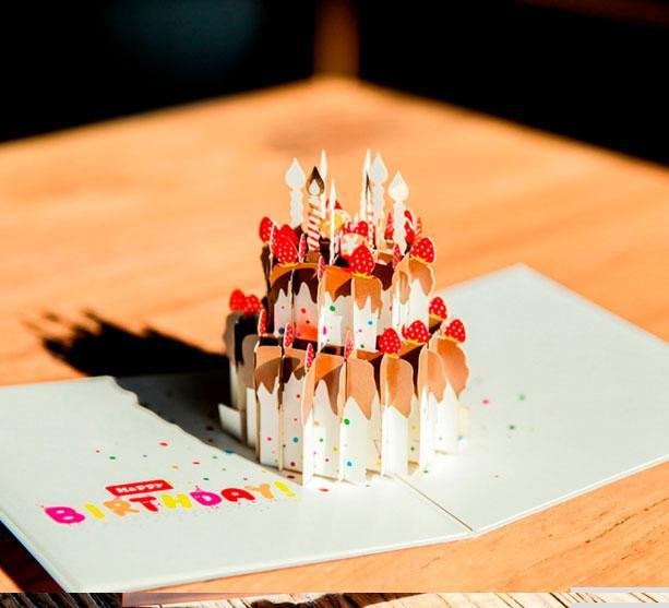 3D Strawberry Cake Pop Up Greeting Card - Nexellus