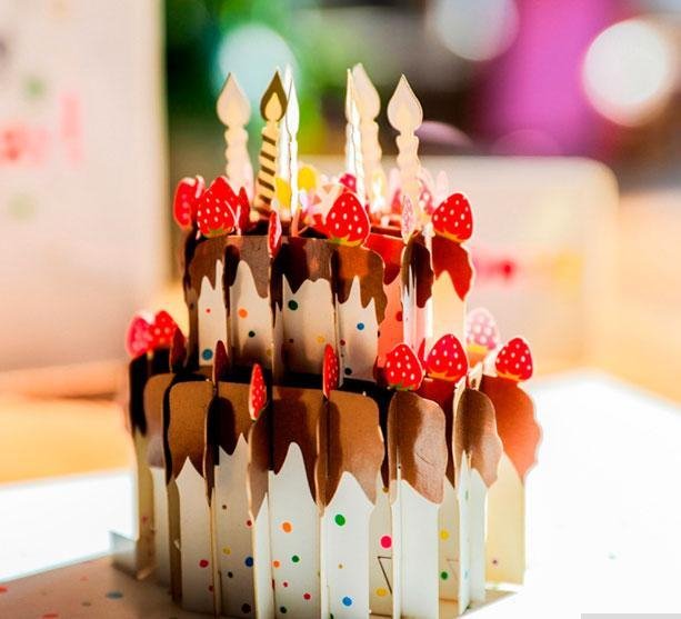 3D Strawberry Cake Pop Up Greeting Card - Nexellus