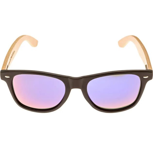 Bamboo wood classic style sunglasses with blue mirrored