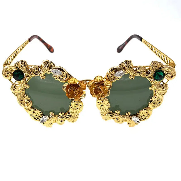 Cat Eye Sunglasses Women Luxury Gold Hollow Diamond Frame Glasses Nexellus