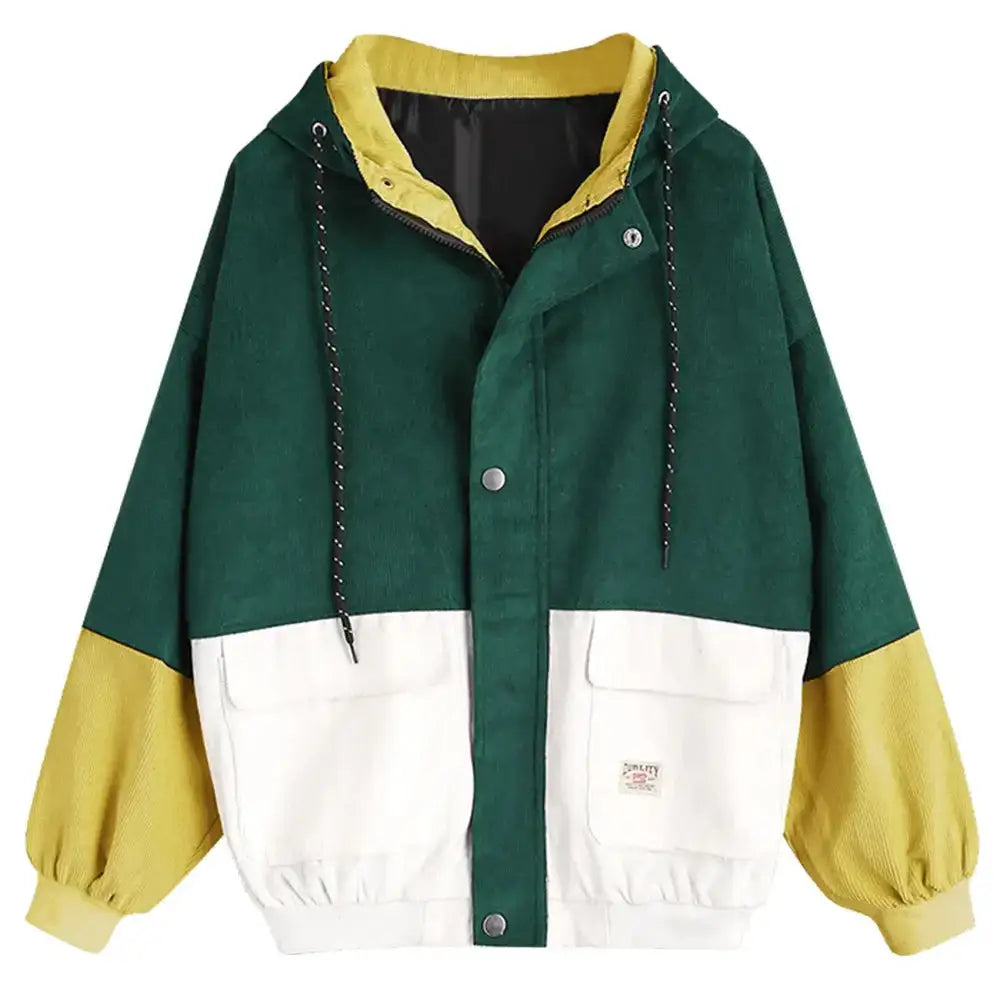 Color blocking hooded corduroy jacket Nexellus