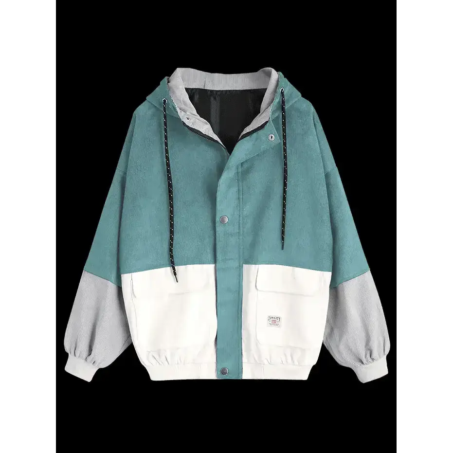 Color blocking hooded corduroy jacket Nexellus
