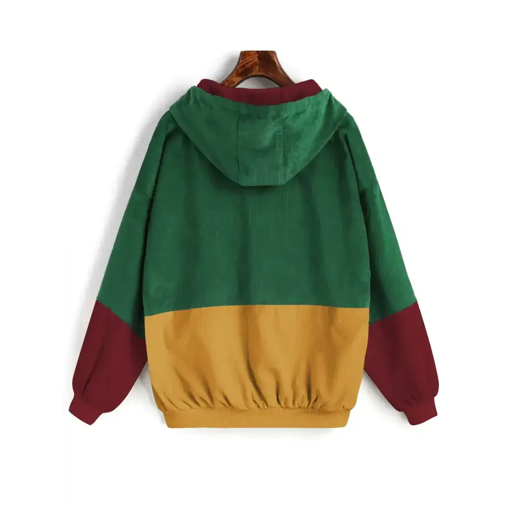 Color blocking hooded corduroy jacket Nexellus