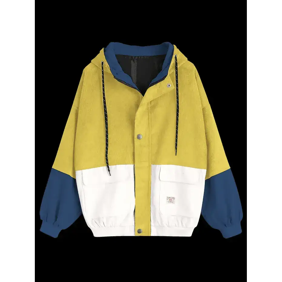 Color blocking hooded corduroy jacket Nexellus