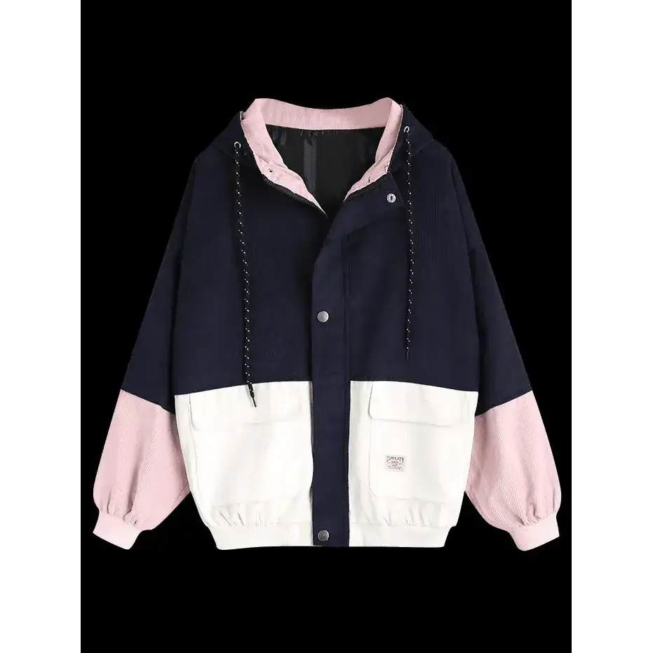Color blocking hooded corduroy jacket Nexellus
