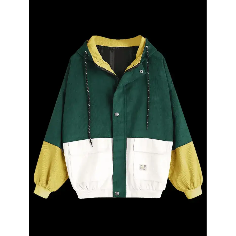 Color blocking hooded corduroy jacket Nexellus