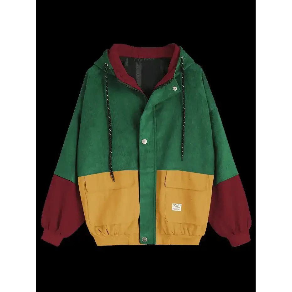 Color blocking hooded corduroy jacket Nexellus