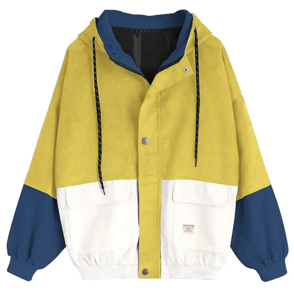 Color blocking hooded corduroy jacket Nexellus