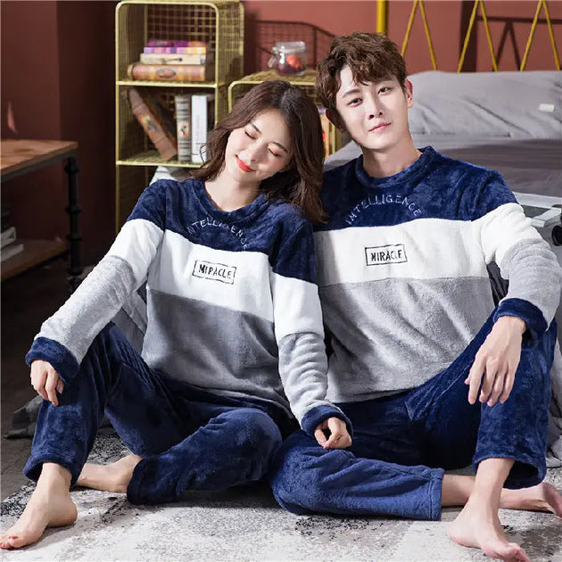 Couple Men & Women Spring, Autumn Coral Plush Nightwear Nexellus