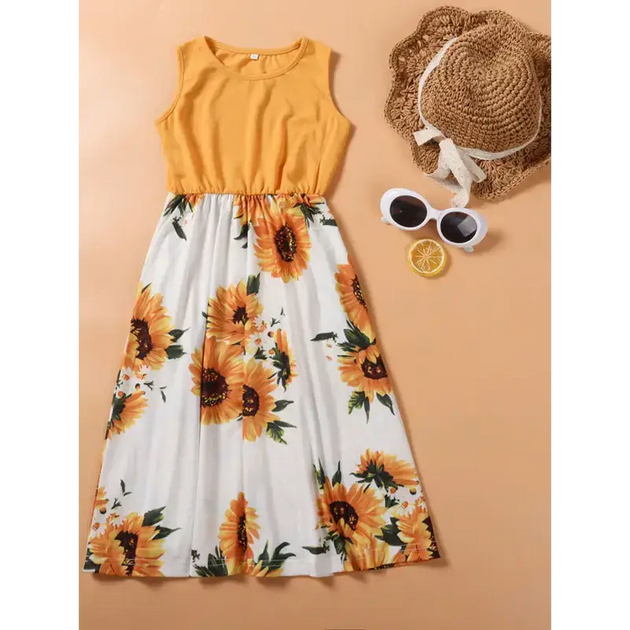 Kid's mixed media tank floral mother-daughter dress Nexellus