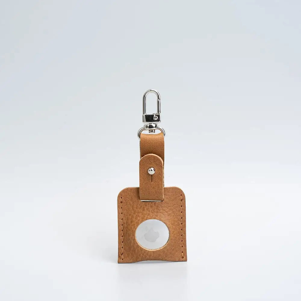 Leather airtag bag charm with carabiner - Mustard Yellow