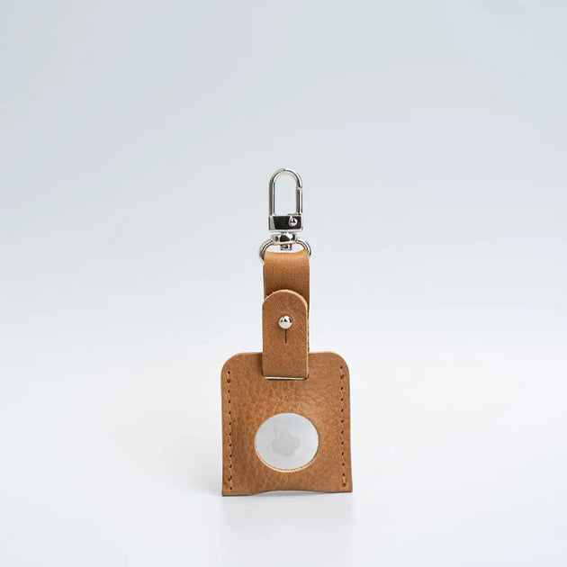Leather airtag bag charm with carabiner - Mustard Yellow