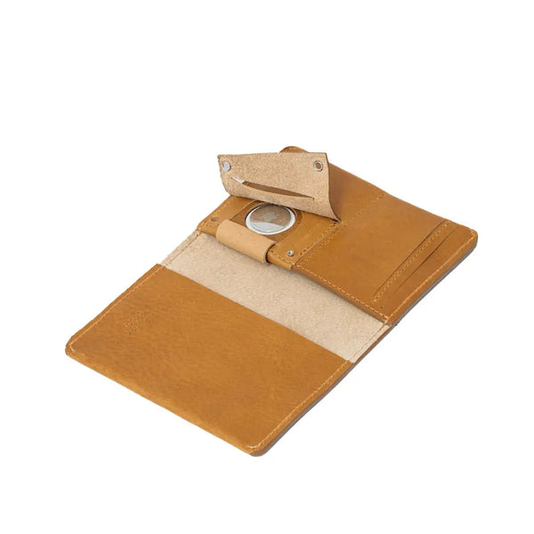 Leather airtag passport holder - Camel