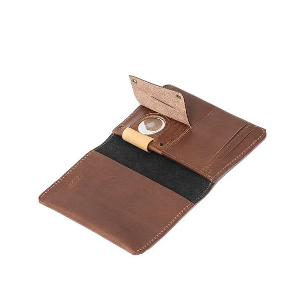 Leather airtag passport holder - Mahogany