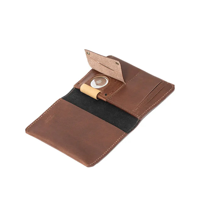 Leather airtag passport holder - Mahogany