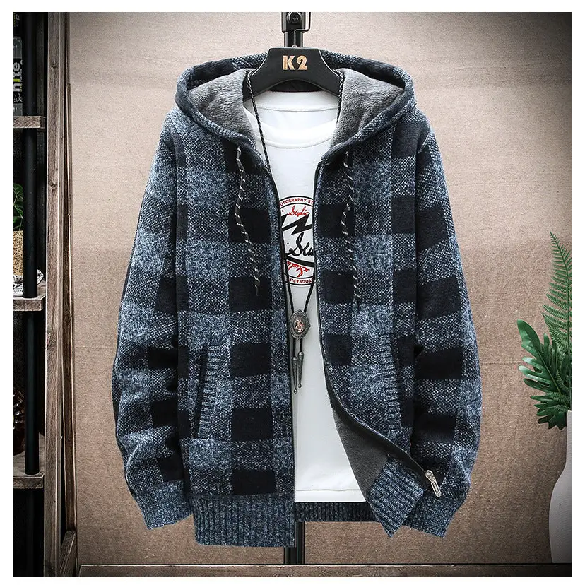 Men Plaid Color Blocking Plus Size Sweater Nexellus