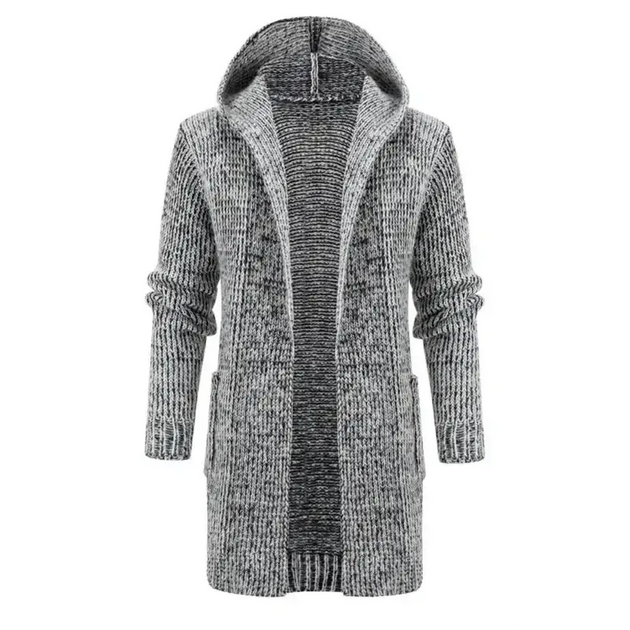 Men's mid length hooded knit cardigan horn buckle hooded long sweater Nexellus