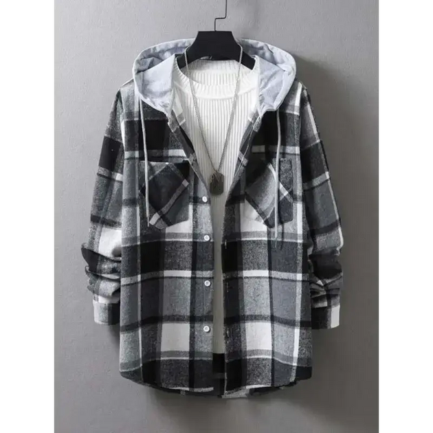 Men's plaid hooded casual jacket shirt coat Nexellus