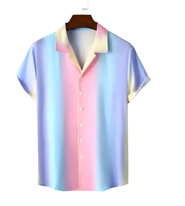 Men's rainbow colour short sleeve button-up camp shirt Nexellus