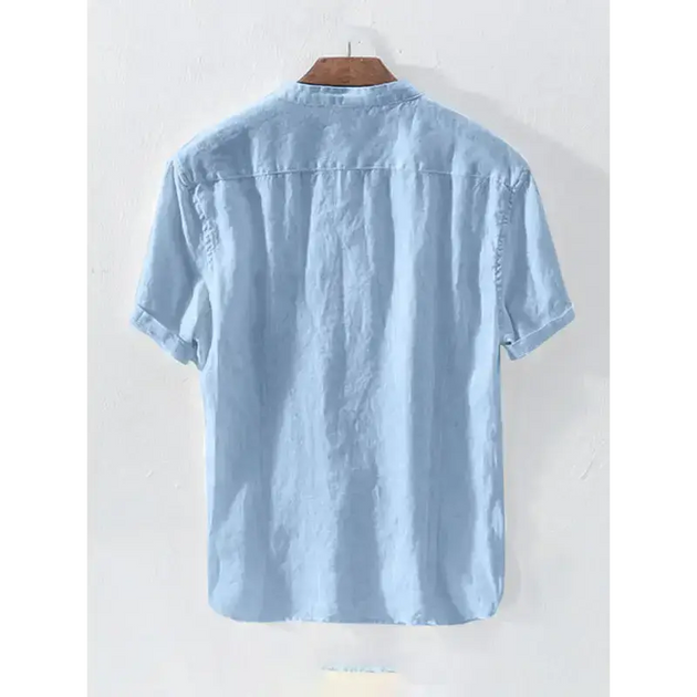 Men's solid colour cotton linen casual short sleeve shirt Nexellus