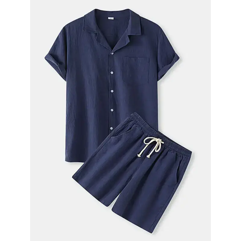 Men's solid colour linen short sleeve with matching shorts pajamas Nexellus