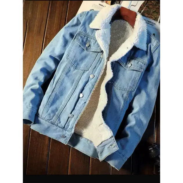 Men's warm sherpa button lapel denim jacket Nexellus