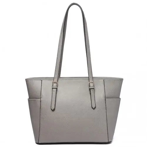 LM1642-1 - Miss Lulu Faux Leather Adjustable Handle Tote Bag - Grey - Nexellus