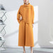 Solid Color Pleated Sets Lapel Long Sleeve Top with Wide Leg Elastic Waist Pant Nexellus