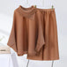 Solid Color Pleated Sets Lapel Long Sleeve Top with Wide Leg Elastic Waist Pant Nexellus