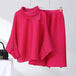 Solid Color Pleated Sets Lapel Long Sleeve Top with Wide Leg Elastic Waist Pant Nexellus