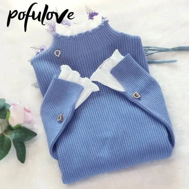 Turtleneck ruffle sweater for women - autumn/winter style Nexellus
