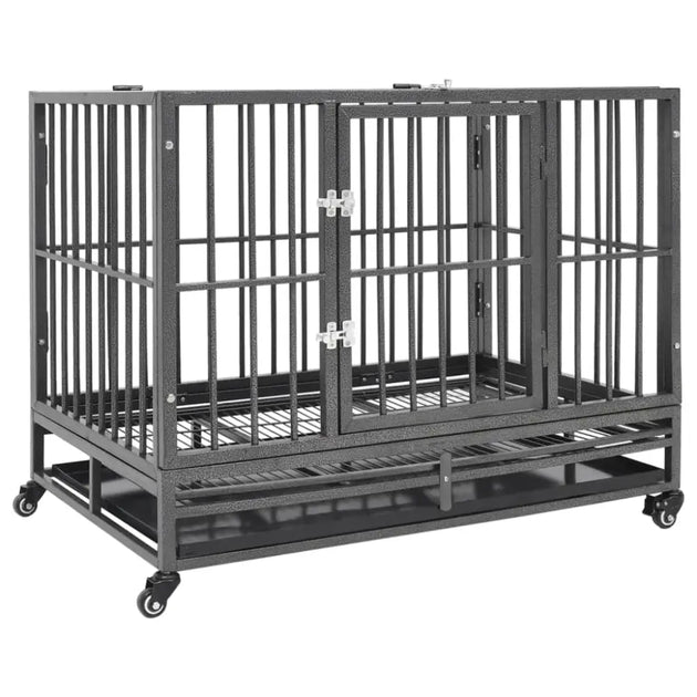 Vidaxl dog cage with wheels steel 102x72x85 cm - Black