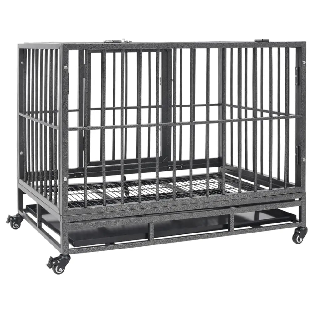 Vidaxl dog cage with wheels steel 92x62x76 cm - Black