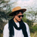 Walnut wood panto sunglasses with tortoise frame and black