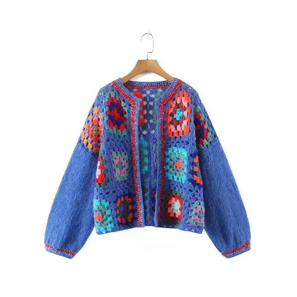 Women's loose color block crochet cardigan Nexellus