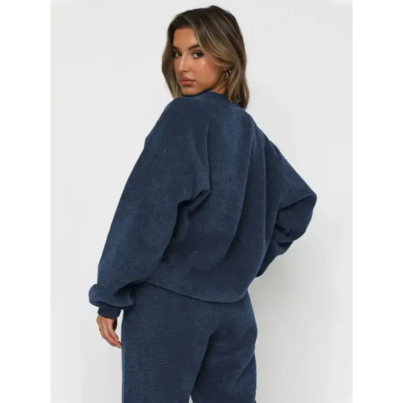 Women's new corduroy solid color round neck pullover long sleeve pants Nexellus